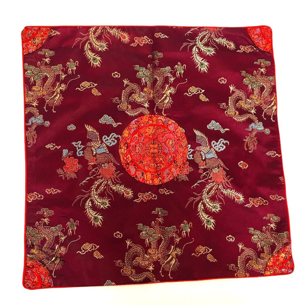 Chinese Oriental Wine Satin Pillow Case